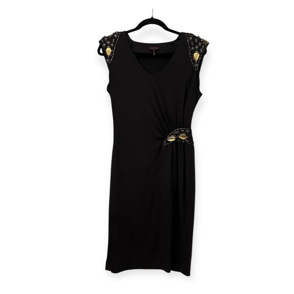 Escada Black Sheath Dress EU 36 US 4 Beaded Silk Wool Designer Cocktail - Picture 2 of 12